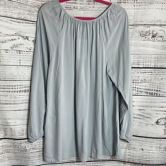 Ellos Top Womens Plus Size 18 /20 W Long sleeve Neck tie peasant tunic gray New - Picture 5 of 11